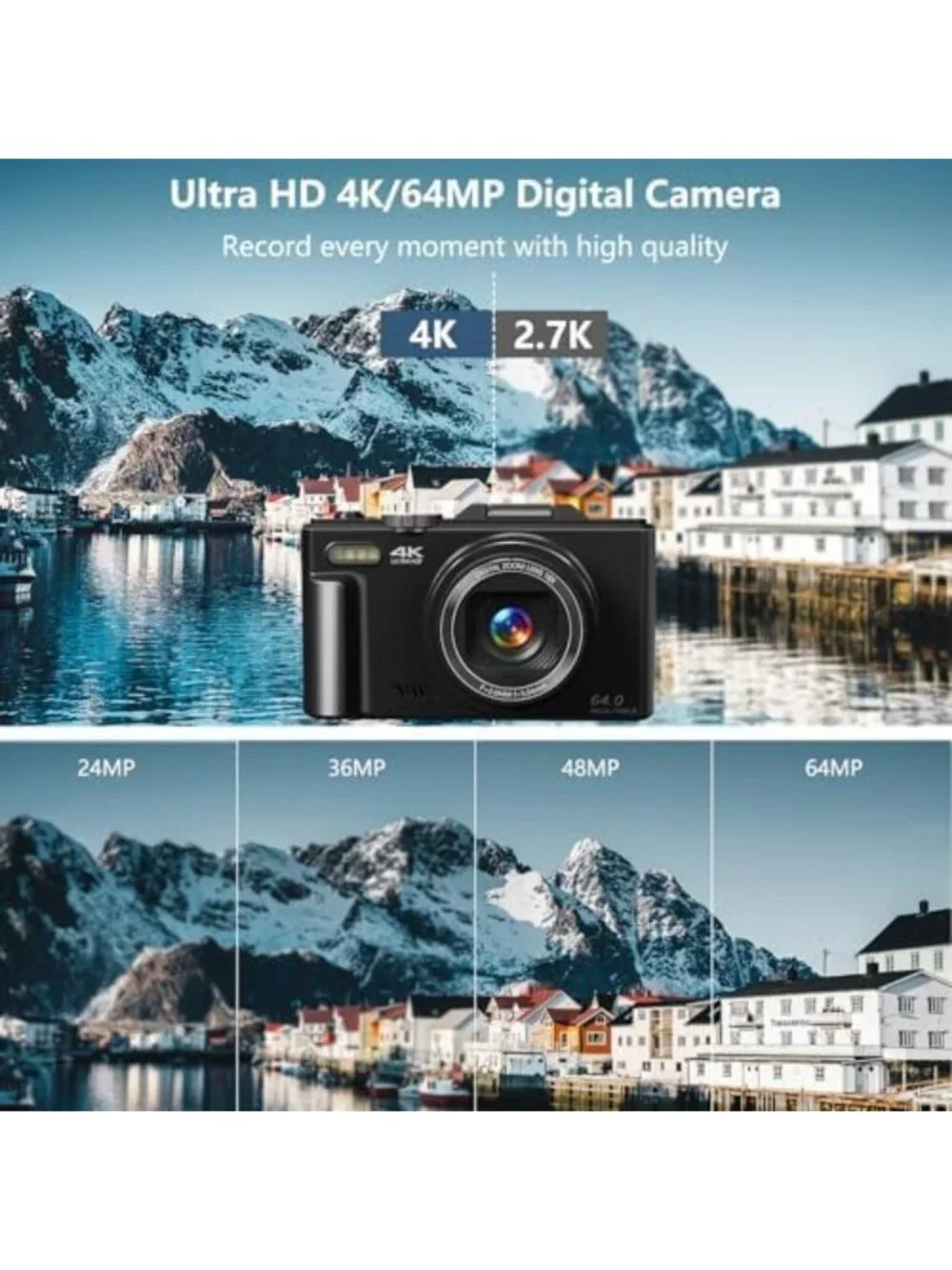 Compact 4K Digital Camera for Photography & Vlogging, 180° Flip Screen, 18X Zoom